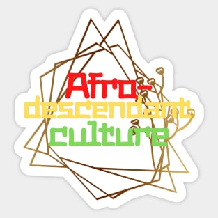 Golden geometric figure with texts in red, black, yellow and green colors Sticker